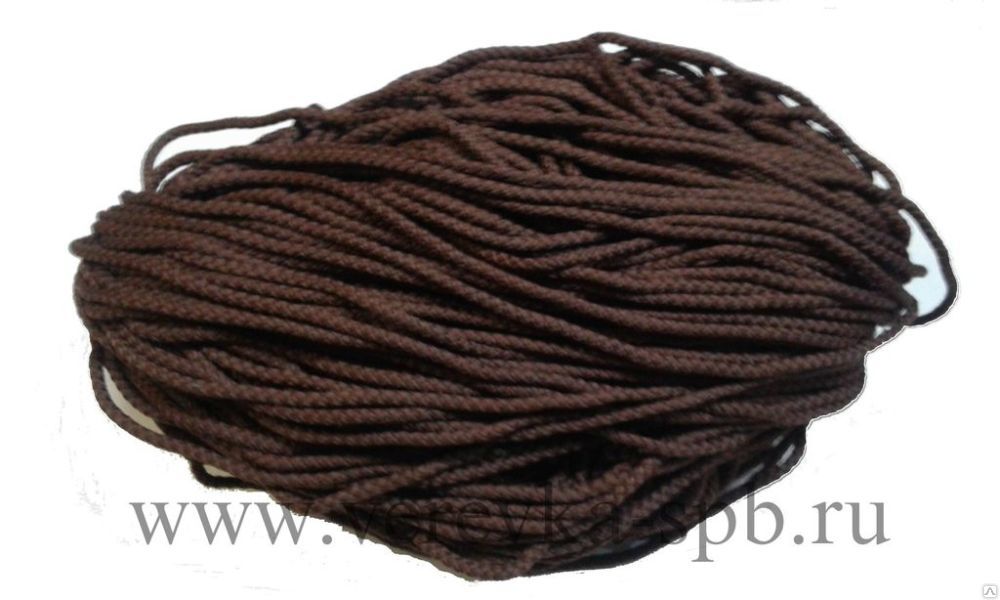 Шнур полиэфирный 5 мм, 200 м, с сердечником, (для плетения), коричневый