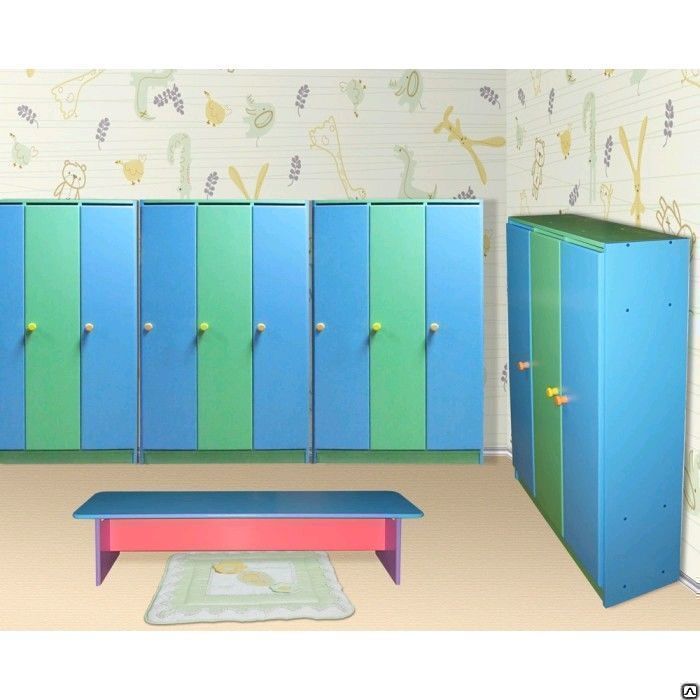 Шкафы и скамьи для детского сада в раздевалку
