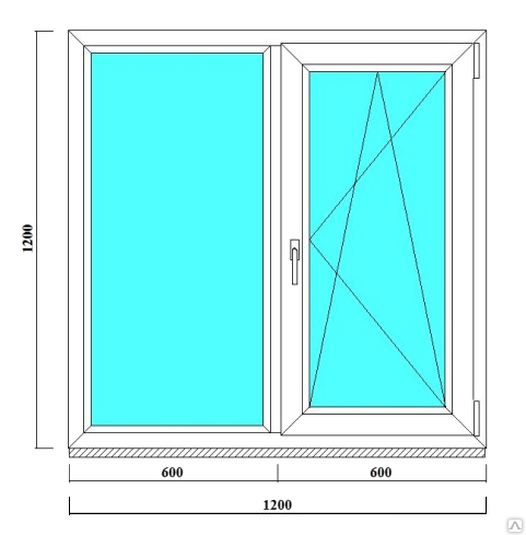 Пластиковое окно Deceuninc 1200х1200 двустворчатое, однокамерное под ключ