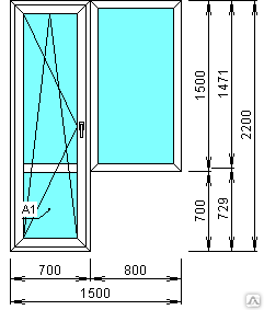 Балконный блок 1500*2200 Г-образный из стеклопластика