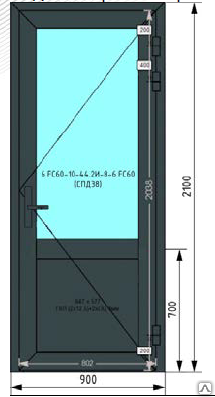 Дверь EIW30 из КПТ 78EI с СПД 38 (900 х 2100) с глухим заполнением