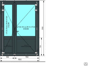 Дверь EIW30 из КПТ 78EI с СПД 38 (1500 х 2100) с глухим заполнением 