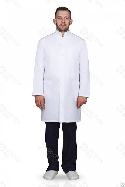 Халат медицинский мужской DoctorBIG, белый/серый