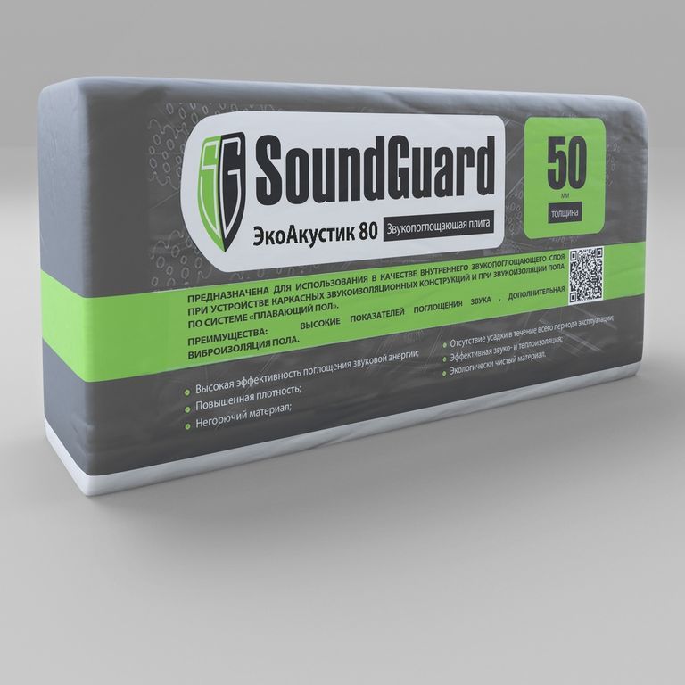 Плита звукопоглощающая SoundGuard ЭкоАкустик 80, 1250х600х50 мм (3 м2)
