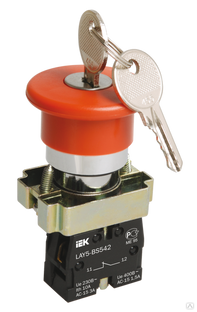 Кнопка LAY5-BS142 Гриб с ключом красная d22мм 1р 240В IEK 